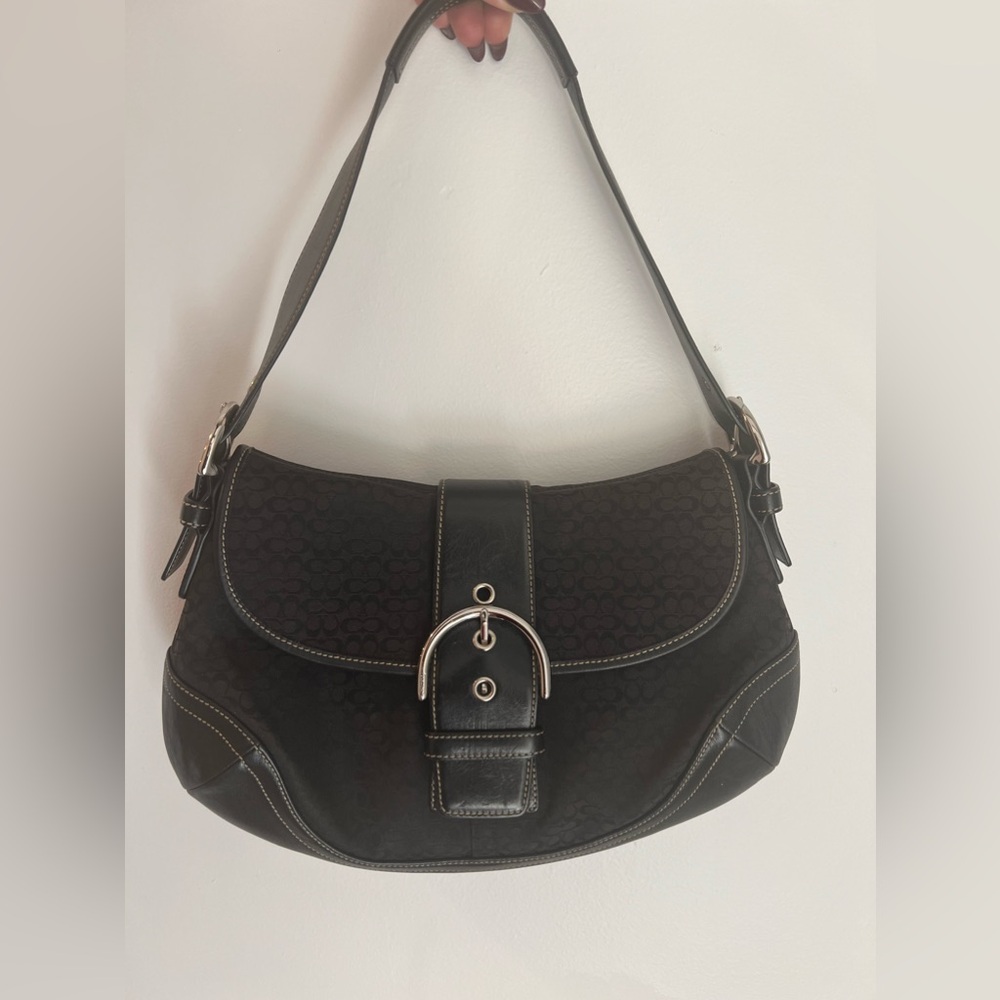 Coach Black Shoulder Bag with Silver Buckle